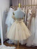 Champagne tulle short prom dress, champagne tulle homecoming dress