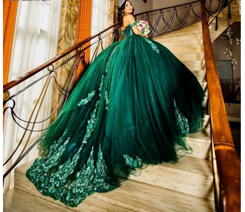 Dark Green Quinceanera Dress Sweet 16 Dress Sequined Beaded Dress Ball Gown