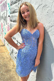 Blue Lace-Up Appliques Sheath Homecoming Dress Bodycon Dresses