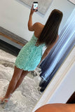 Blue Lace-Up Appliques Sheath Homecoming Dress Bodycon Dresses