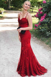 Red Mermaid Lace Appliques Long Prom Dress Formal Gown