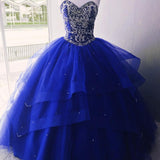 Luxurious Crystal Beaded Bodice Corset Organza Layered Quinceanera Dresses