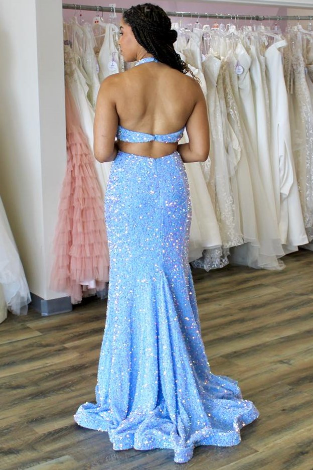Light Blue Iridescent Sequin Halter Trumpet Long Prom Dress jkprom Light Blue Iridescent Sequin Halter Trumpet Long Prom Dress jkprom