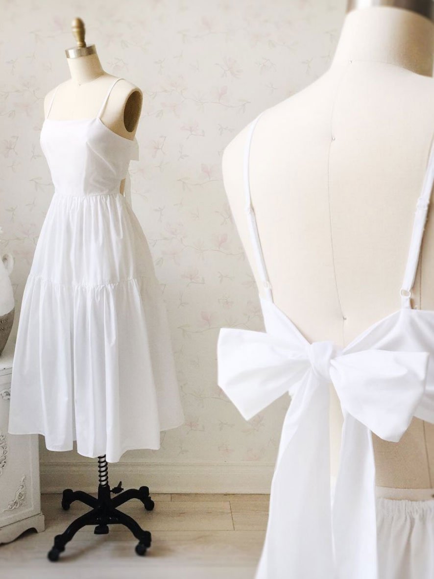Simple white backless short prom dress, white homecoming dress