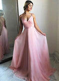 Simple pink chiffon long prom dress,sexy back open formal dresses