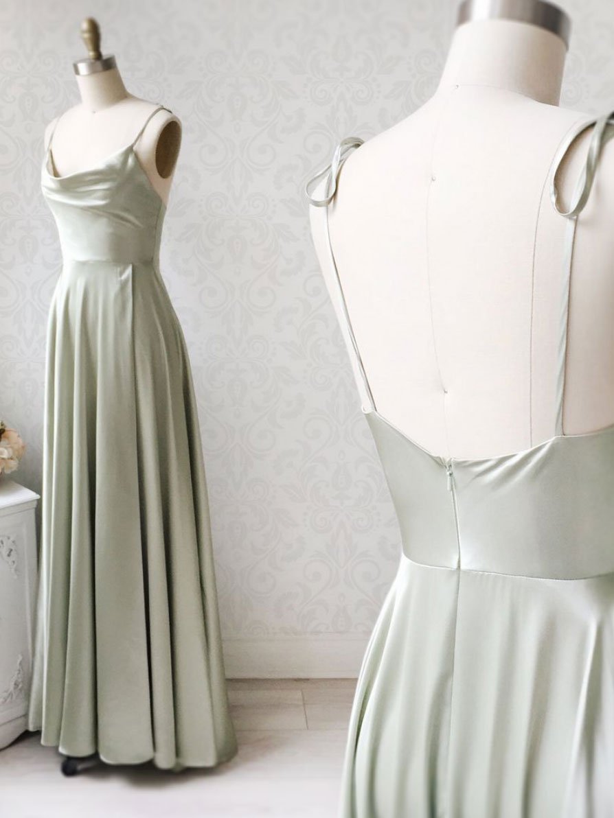Gray green long prom dress, Gray green bridesmaid dress