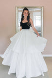 Elegant Long Prom Dresses,Black and White Party Dress for Weddings