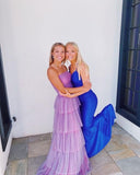 Purple Tulle Long Prom Dresses Formal Graduation Evening Dress