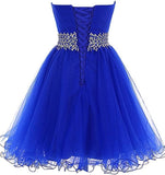 A Line Homecoming Dresses,Sweetheart Short Tulle Beaded Waist Royal Blue Cocktail Dress