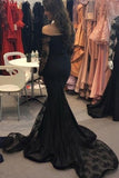 Lace Long Sleeves Black Prom Dress Mermaid With Applique