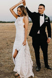 Sheath Beach Front-Slit White Lace Wedding Dress Bridal Dresses Simple Elegant