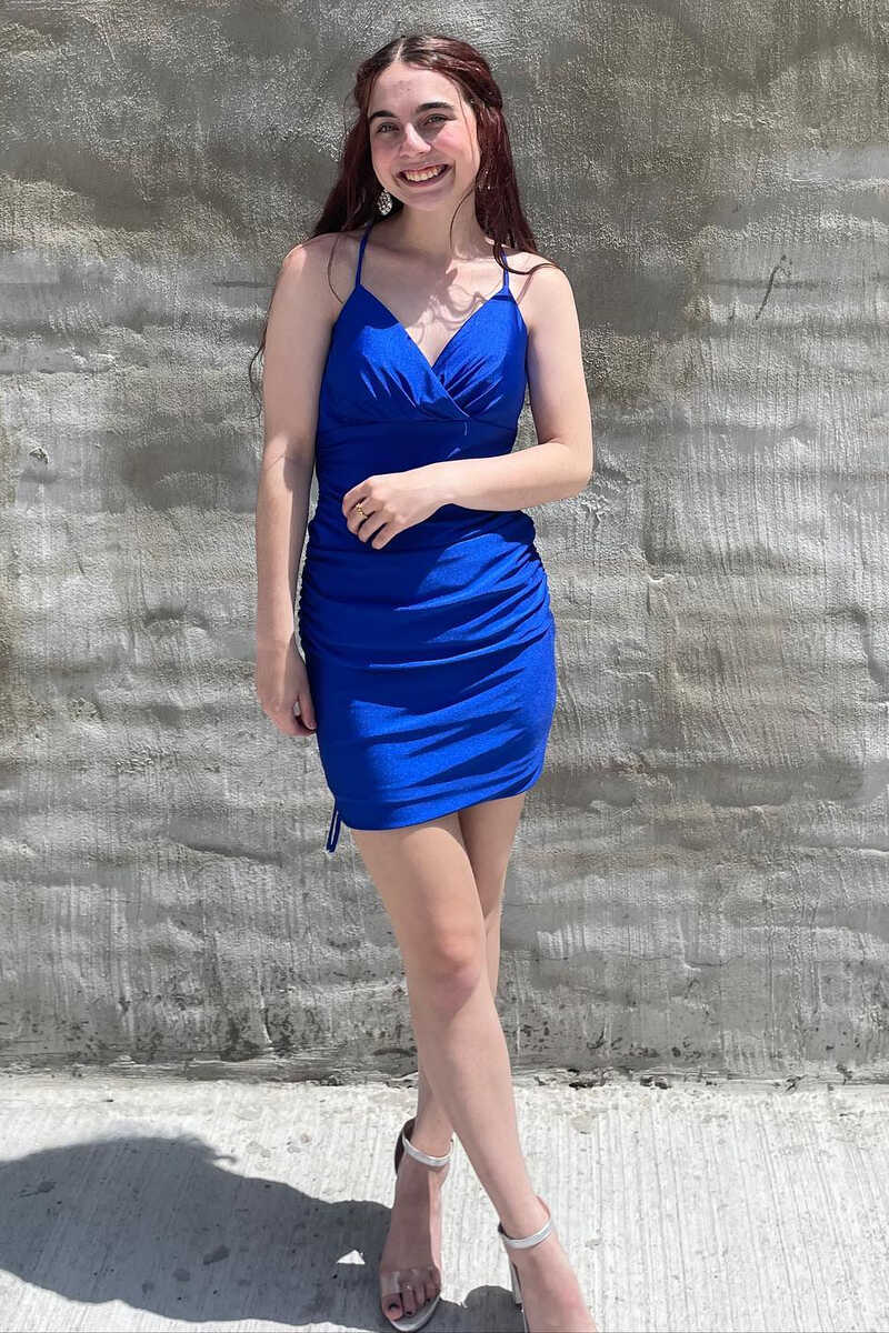 Royal Blue Ruched Short Homecoming Dress Silk Hoco Dress – jkprom
