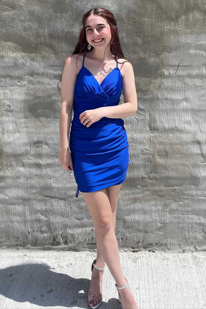Royal Blue Ruched Short Homecoming Dress Silk Hoco Dress – jkprom