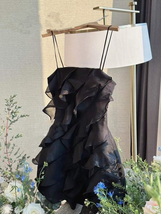 Black Spaghetti Straps Homecoming Dresses Short Prom Dress – jkprom