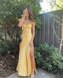 Yellow Prom Dresses,Leg Split Evening Gown,Sexy Formal Dress