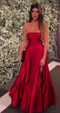 Red Prom Dress A Line Princess Wedding Formal Evening Gowns with Split