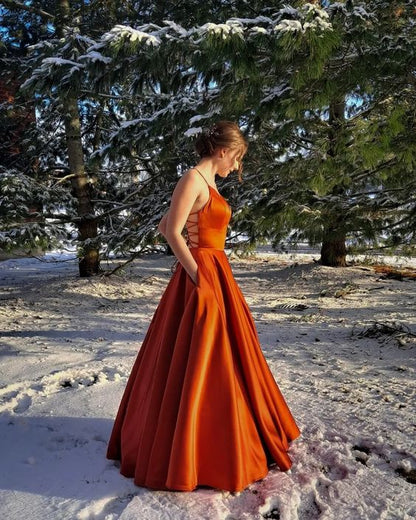 Best Burnt Orange Satin Prom Dress with Pockets A Line jkprom Best Burnt Orange Satin Prom Dress with Pockets A Line jkprom