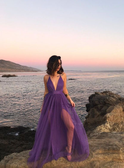 Purple Prom Dresses for Women Party Sexy Split Evening Dress Long – jkprom