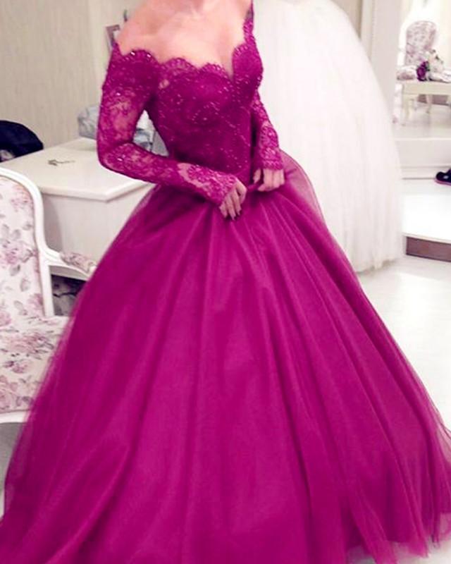 Elegant Tulle Quinceanera Dresses Ball Gowns Lace Long Sleeves