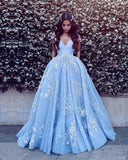 Elegant Tulle Ball Gowns Prom Dresses Lace Appliques Off Shoulder
