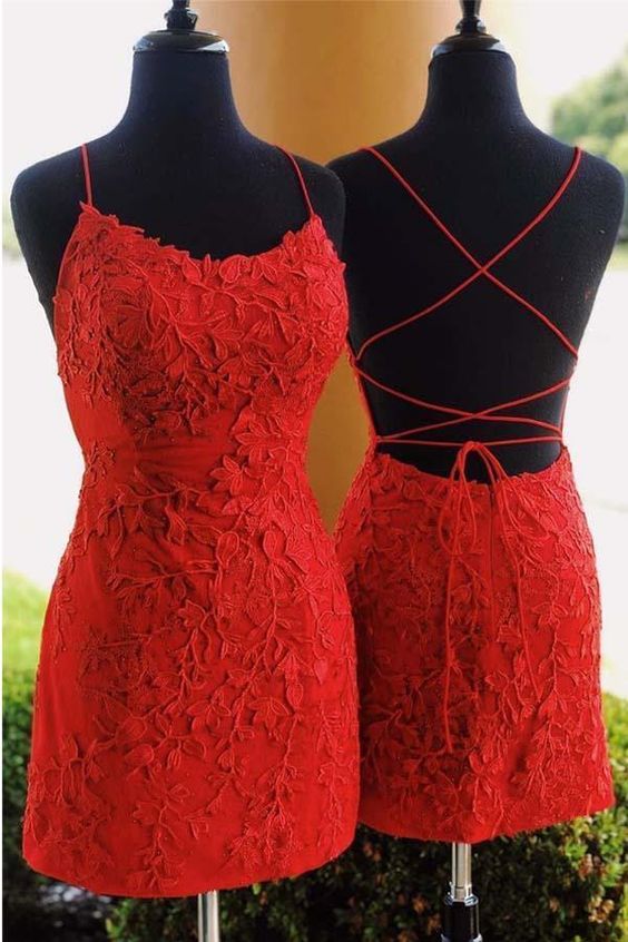 Lace Backless Red Short Homecoming Dresses Sexy Elegant Hoco Gowns