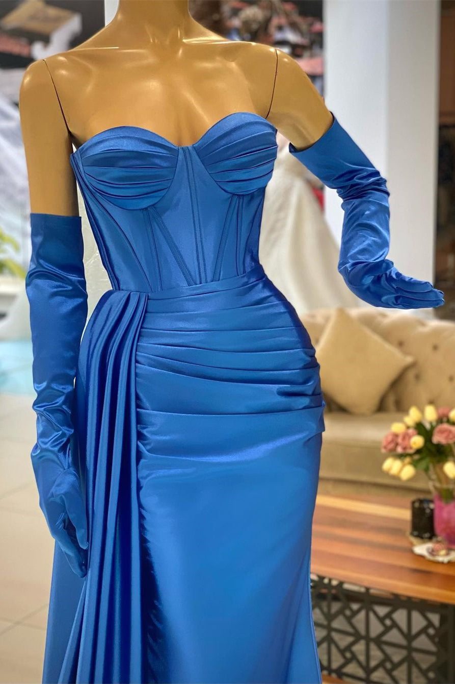 Sweetheart Simple Blue Long Mermaid Prom Dress With Gloves jkprom Sweetheart Simple Blue Long Mermaid Prom Dress With Gloves jkprom