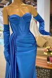 Elegant Sweetheart Simple Blue Long Mermaid Prom Dress With Gloves