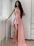 Simple pink one shoulder long prom dress pink evening dress