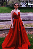 Spaghetti Straps Simple Long Prom Dress,Formal Dresses Red Evening Satin Formal Dress