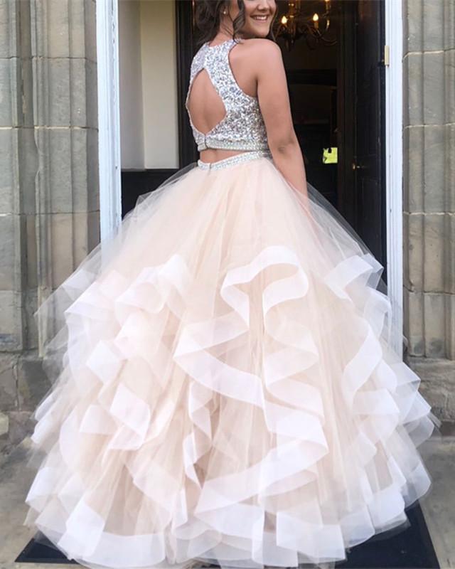 Sparkly Sequins Beaded Organza Layered Ball Gowns Prom Dresses Two Pie jkprom Sparkly Sequins Beaded Organza Layered Ball Gowns Prom Dresses Two Pie jkprom