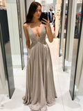 Simple v neck A line long prom dress, burgundy evening dress