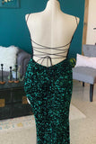 Red Sequin Cowl Neck Mermaid Prom Dress,Green Evening Gown