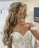 Beautiful Princess Off the Shoulder A-line Appliques Wedding Dress With Long Train