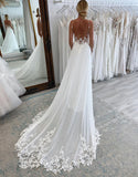 Dream White Chiffon Boho A-Line Wedding Dress with Lace