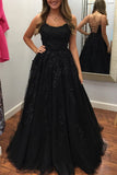 Princess Straps Long Prom Dress with Lace Appliques,Evening Gowns