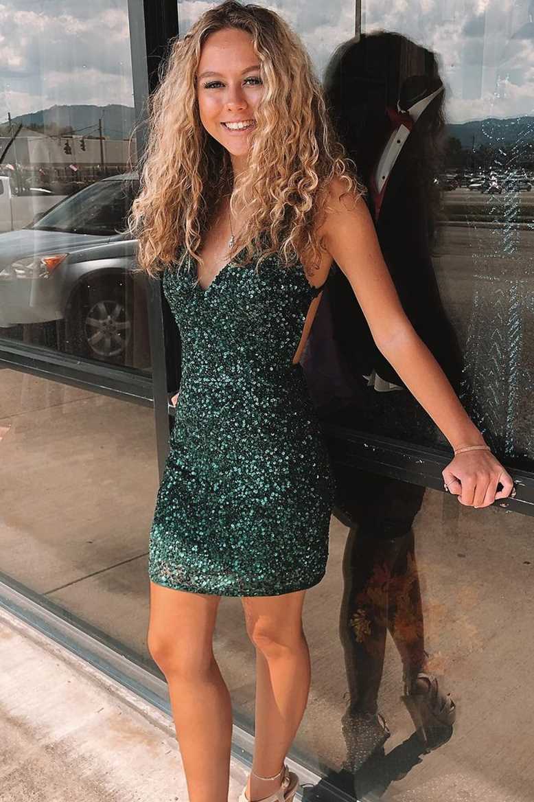 Tight Dark Green Sequins Party Dress Bodycon Dresses