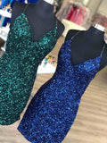 Tight Dark Green Sequins Party Dress Bodycon Dresses