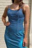 Tight Blue Short Homecoming Dress with Lace Up Back