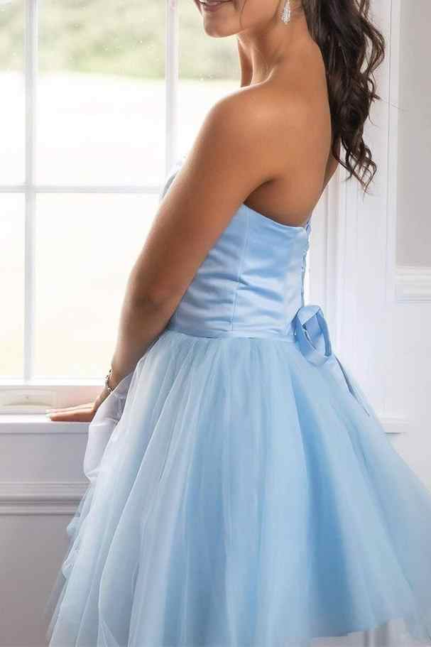 Strapless Light Blue A-line Short Homecoming Dress Party Gown