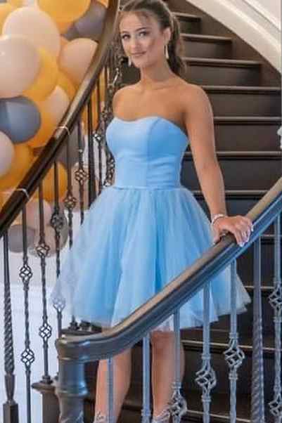 Strapless Light Blue A-line Short Homecoming Dress Party Gown