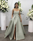 Celebrity Style Long Strapless Satin Prom Evening Dresses