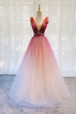Burgundy v neck tulle sequin long prom dress burgundy evening dress