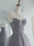 Unique sweetheart sequin tulle long prom dress tulle evening dress
