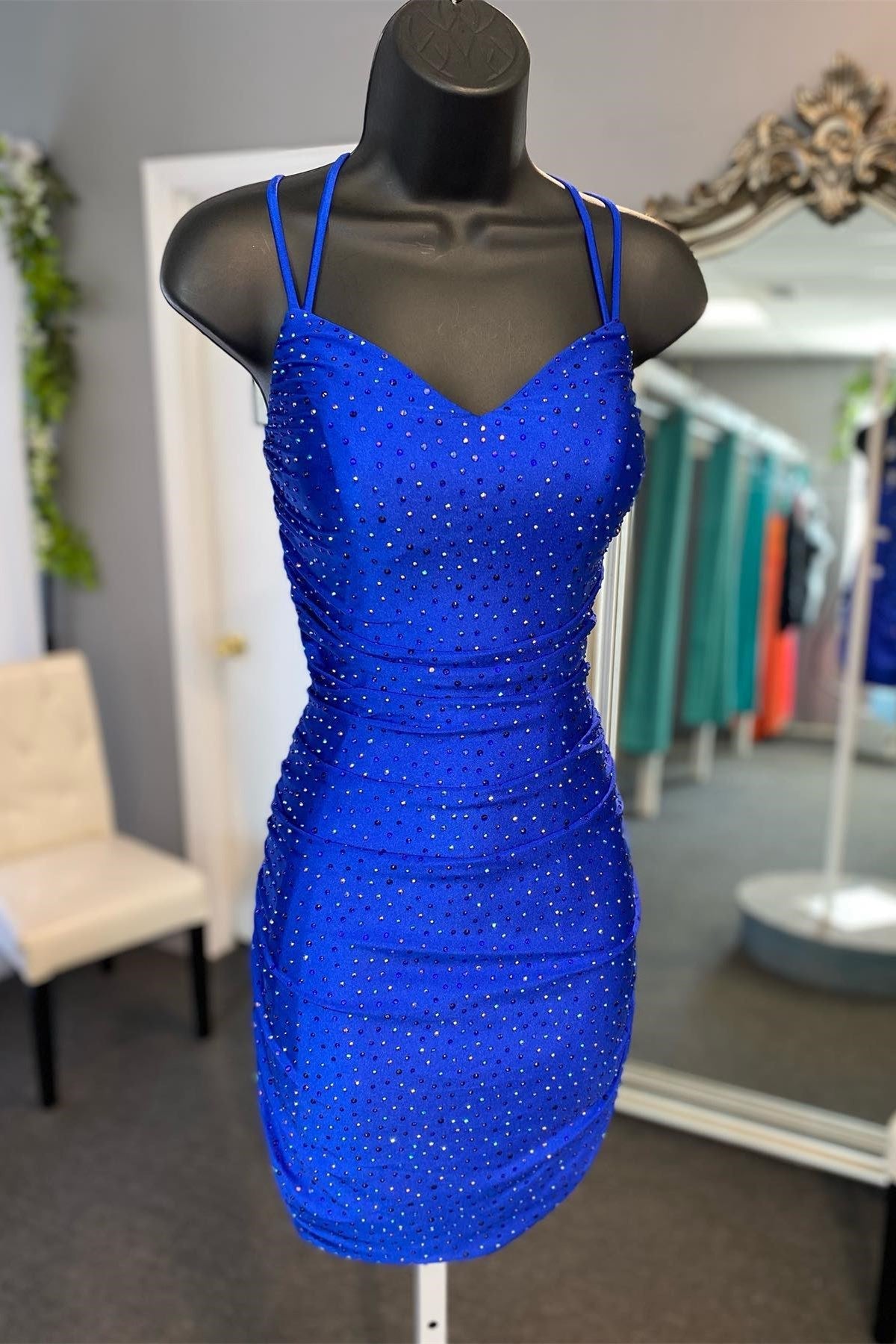 Royal Blue Spaghetti Strap Short Hoco Dress Tight – jkprom