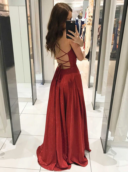 A Line V Neck Burgundy Blue Champagne Long Prom Dresses, V Neck Wine R – jkprom