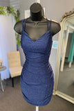Royal Blue Spaghetti Strap Short Hoco Dress Tight