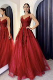 A Line V Neck Backless Burgundy Lace Long Prom Dress, Burgundy Lace Formal Graduation Evening Dress