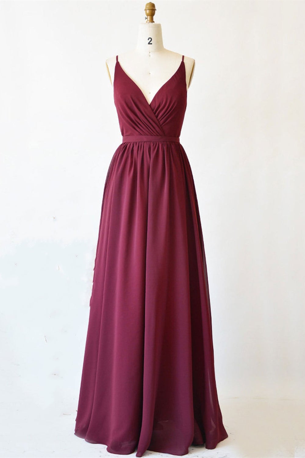 A Line V Neck Burgundy Long Prom Dress with Lace Back, V Neck Burgundy Formal Evening Dress, Burgundy Bridesmaid Dress