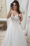 A Line Appliques Bodice Long Prom Dress,Formal Dresses Spaghetti Strap Beach Bridal Gowns