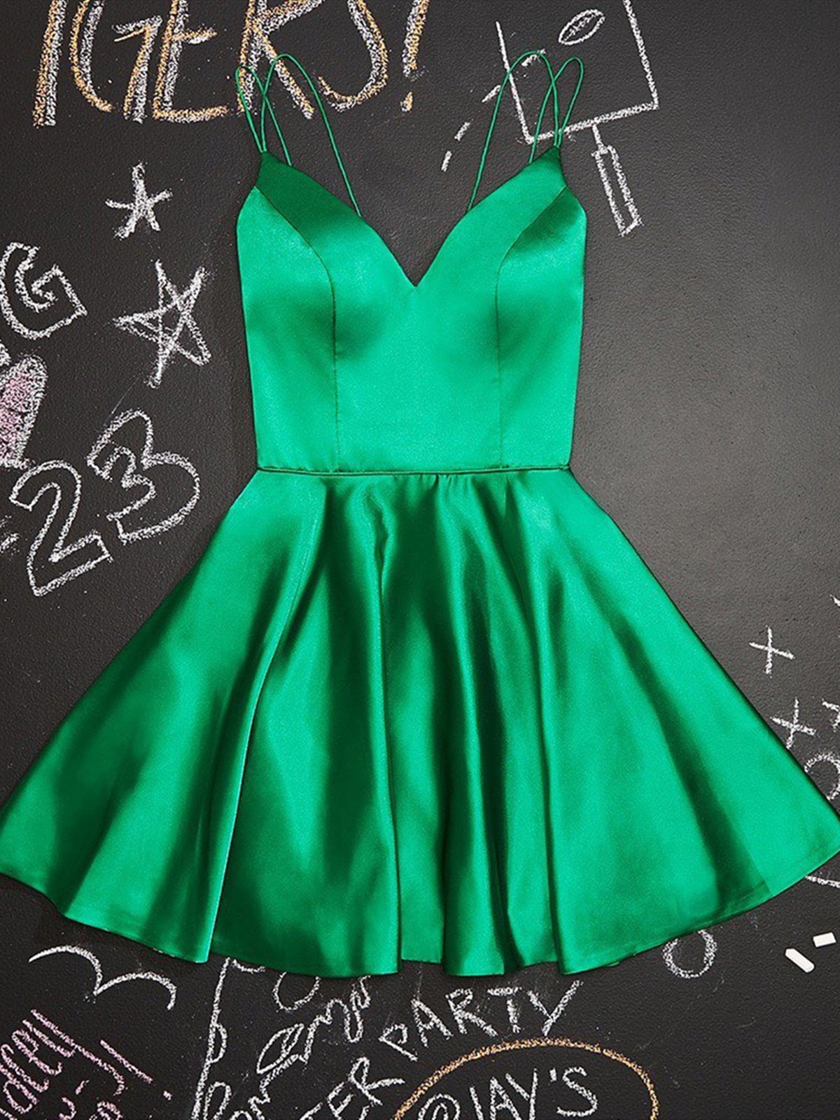 A Line V Neck Short Green Prom Dresses, Short Green V Neck Formal Homecoming Dresses